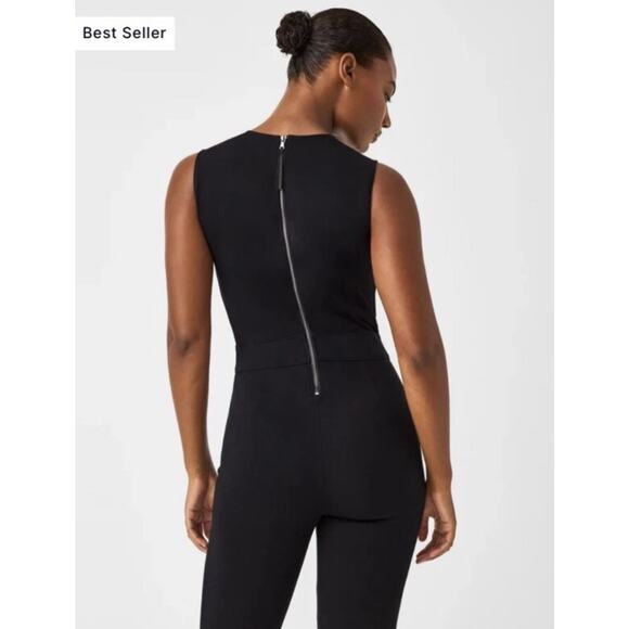 SPANX The Perfect Sleeveless Ponte Flare Stretch Jumpsuit Womens Size S Black - Picture 2 of 16